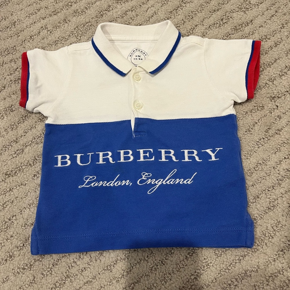 Burberry Kids Blue and White Polo Shirt 9M